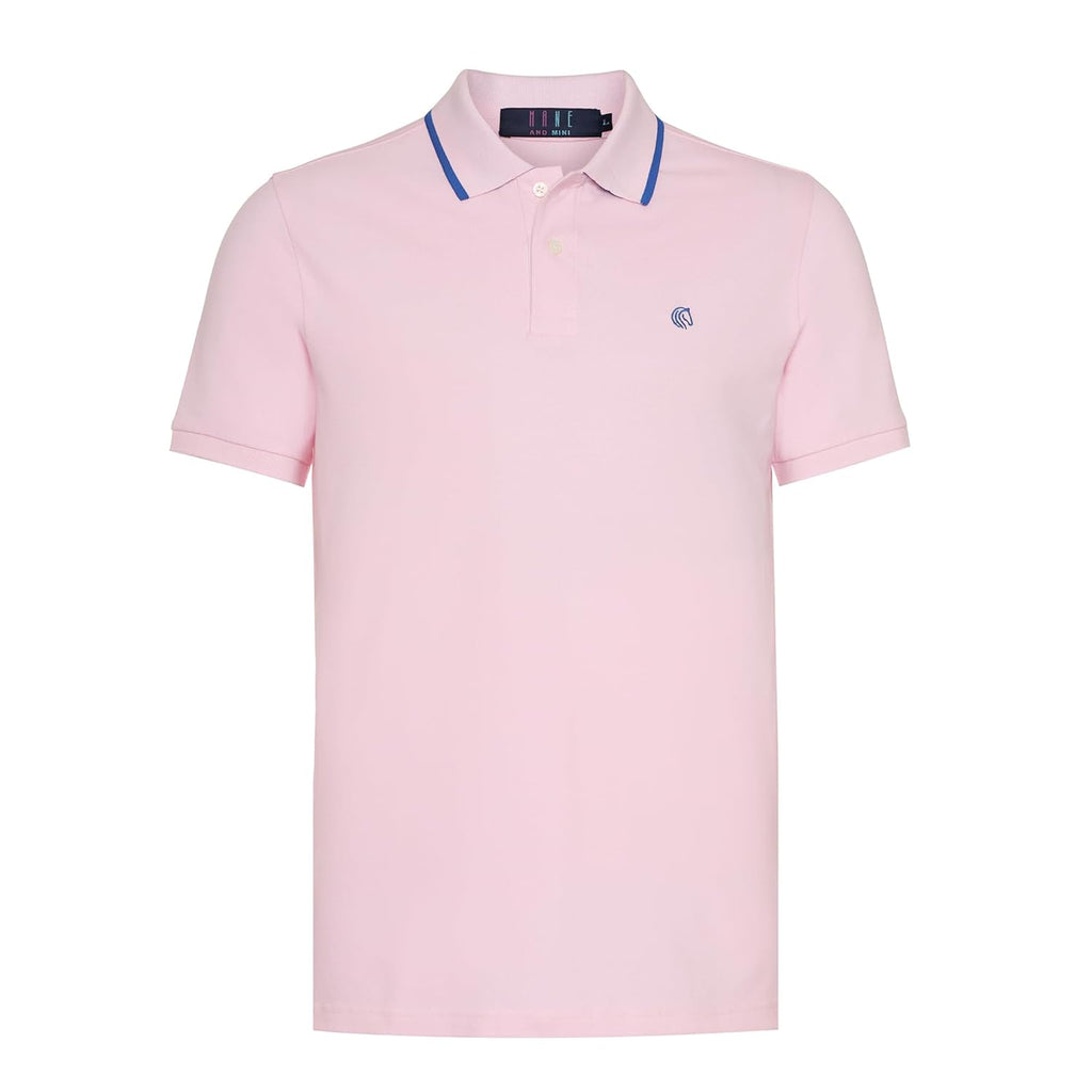 Mens Cotton Regular Fit Stretch Pique Solid Polo Shirt- BABY PINK