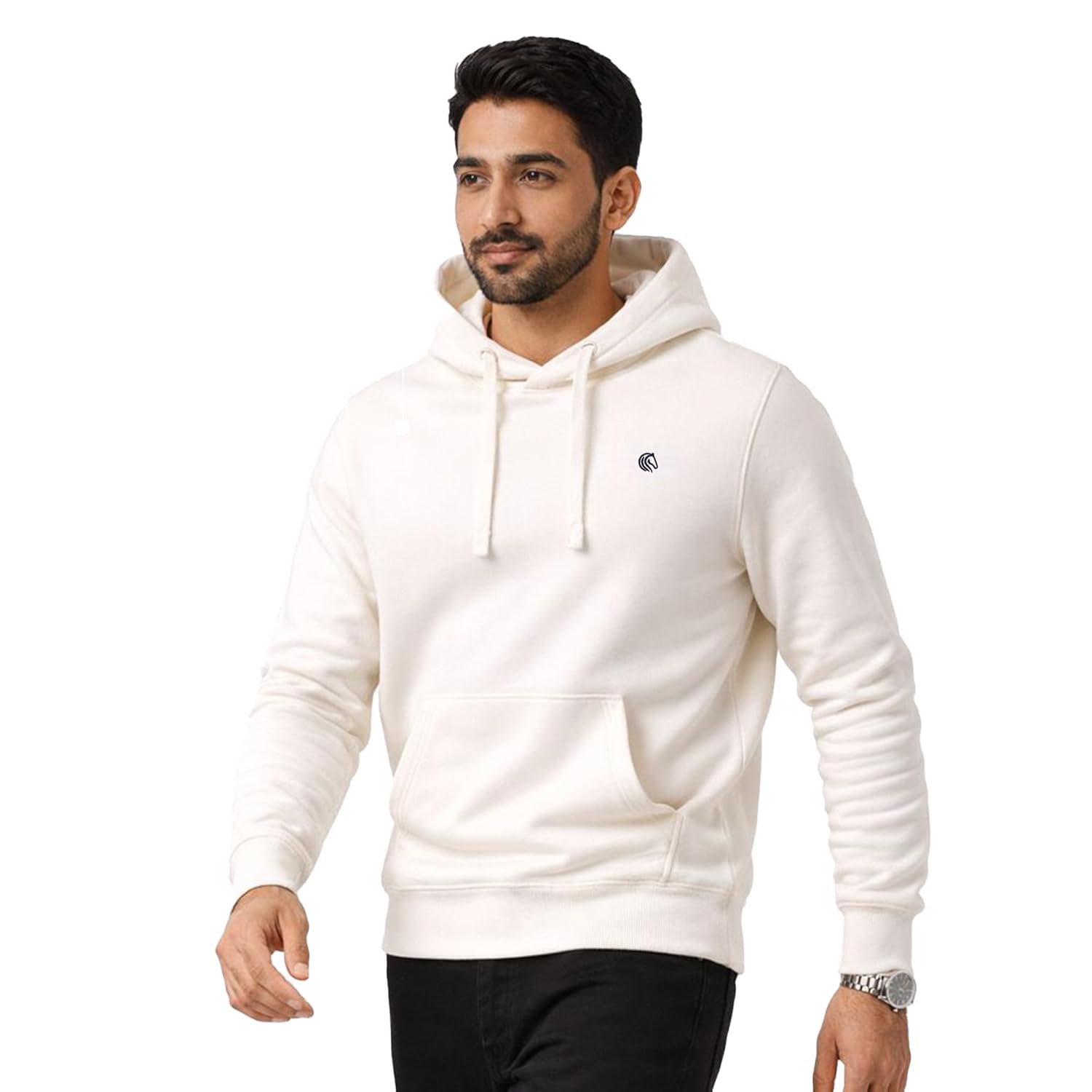 Men’s Solid Hooded Sweatshirt- VANILLA ICE