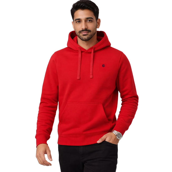 Men's Solid Hooded Sweatshirt-RED