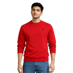 Men’s Solid Fleece Crew Neck Sweatshirt-RED