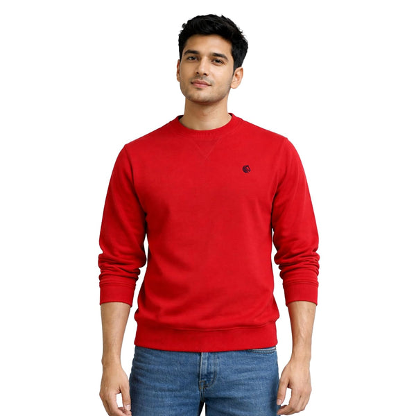Men’s Solid Fleece Crew Neck Sweatshirt-RED