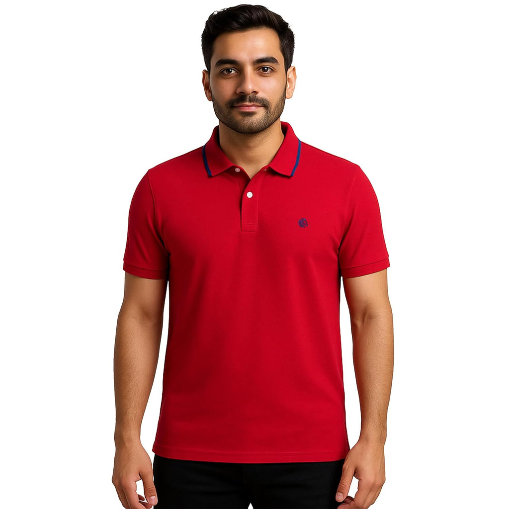 Mens Cotton Regular Fit Stretch Pique Solid Polo Shirt- RED