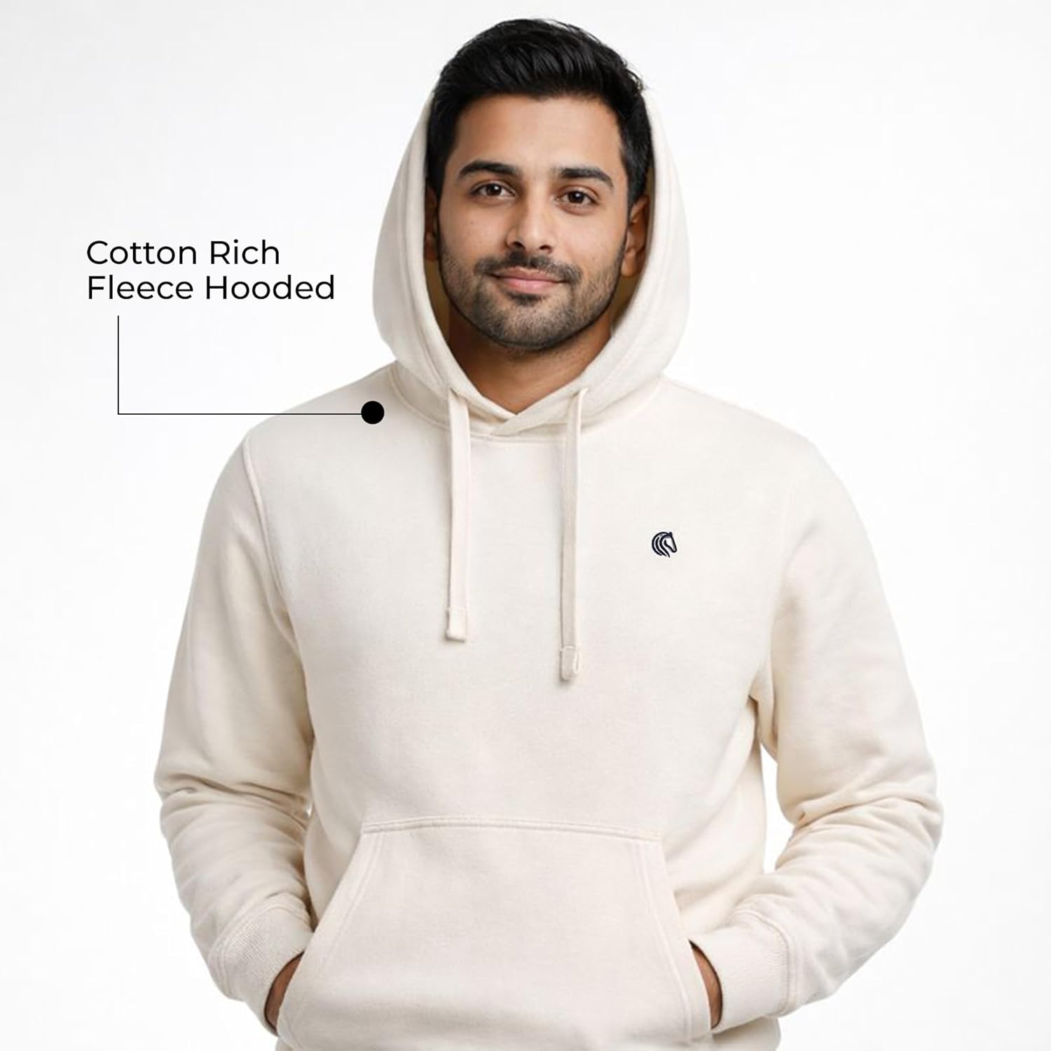 Men’s Solid Hooded Sweatshirt- VANILLA ICE