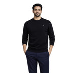 Men’s Solid Fleece Crew Neck Sweatshirt-BLACK