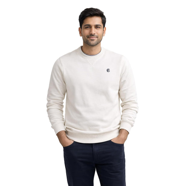 Men’s Solid Fleece Crew Neck Sweatshirt- VANILLA ICE