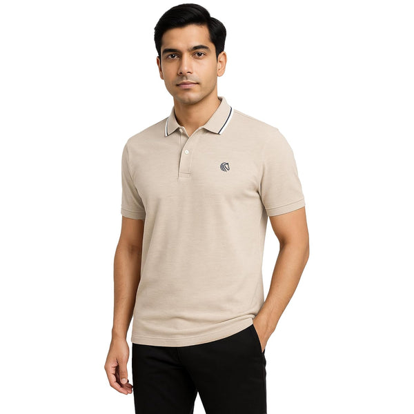 Men's Cotton Polyester Regular Fit Interlock Polo Shirt-SOURDOUGH