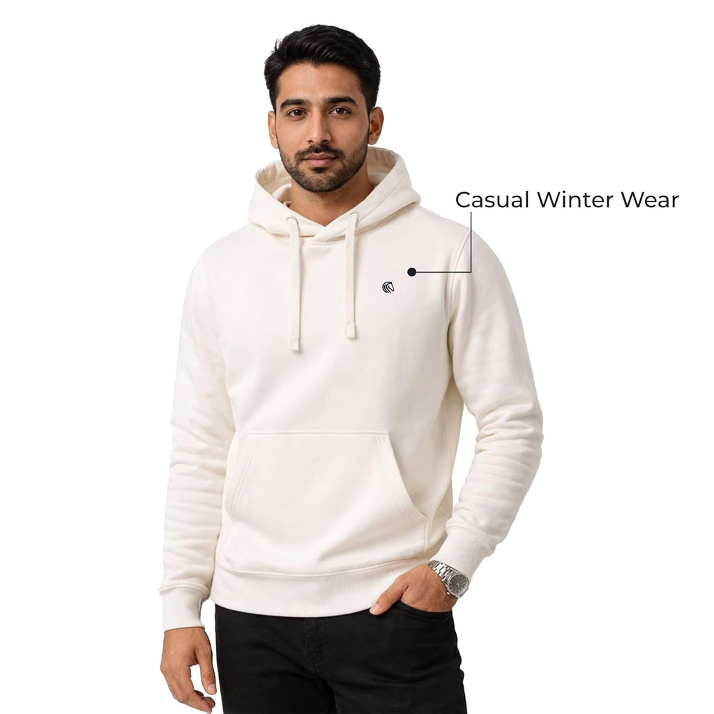 Men’s Solid Hooded Sweatshirt- VANILLA ICE