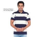 Regular Fit Men’s Polo T Shirt- OATMEAL MELANGE AND CLASSIC NAVY
