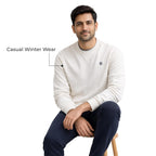 Men’s Solid Fleece Crew Neck Sweatshirt- VANILLA ICE