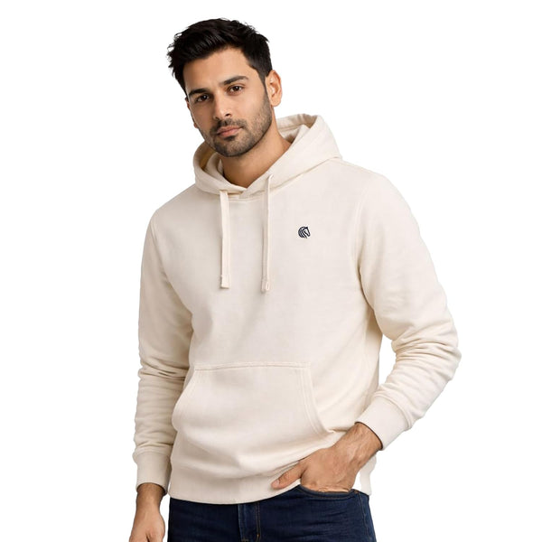 Men’s Solid Hooded Sweatshirt- VANILLA ICE