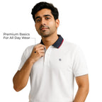 Mens Cotton Regular Fit Stretch Pique Solid Polo Shirt- WHITE