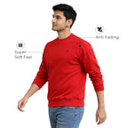 Men’s Solid Fleece Crew Neck Sweatshirt-RED