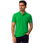 Mens Cotton Regular Fit Stretch Pique Solid Polo Shirt-PARROT GREEN