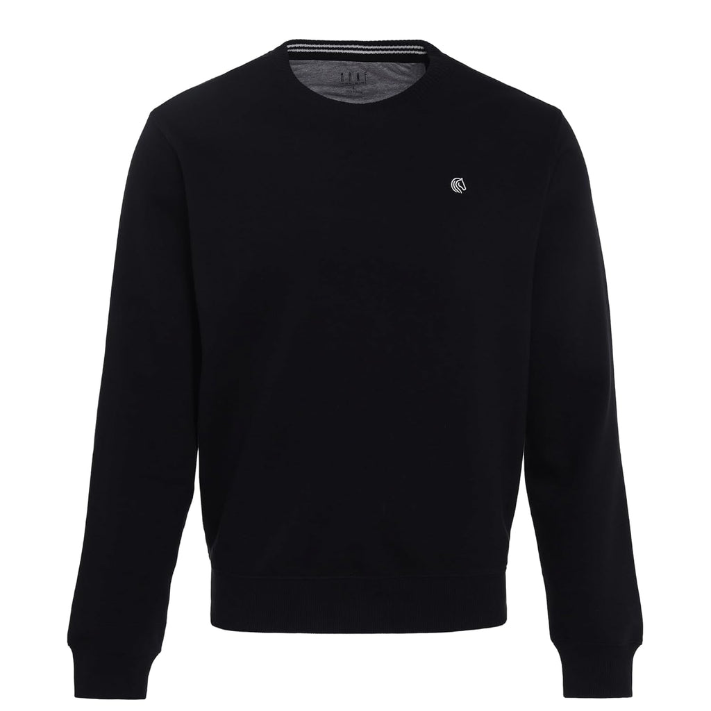 Men’s Solid Fleece Crew Neck Sweatshirt-BLACK