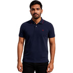 Mens Cotton Regular Fit Stretch Pique Solid Polo Shirt- CLASSIC NAVY
