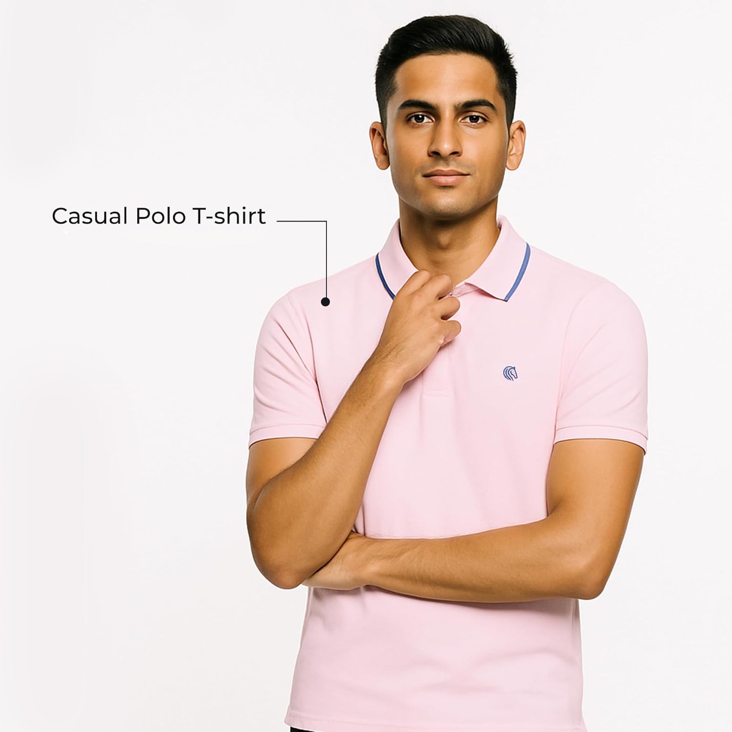 Mens Cotton Regular Fit Stretch Pique Solid Polo Shirt- BABY PINK