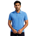 Mens Cotton Regular Fit Stretch Pique Solid Polo Shirt- LIGHT BLUE