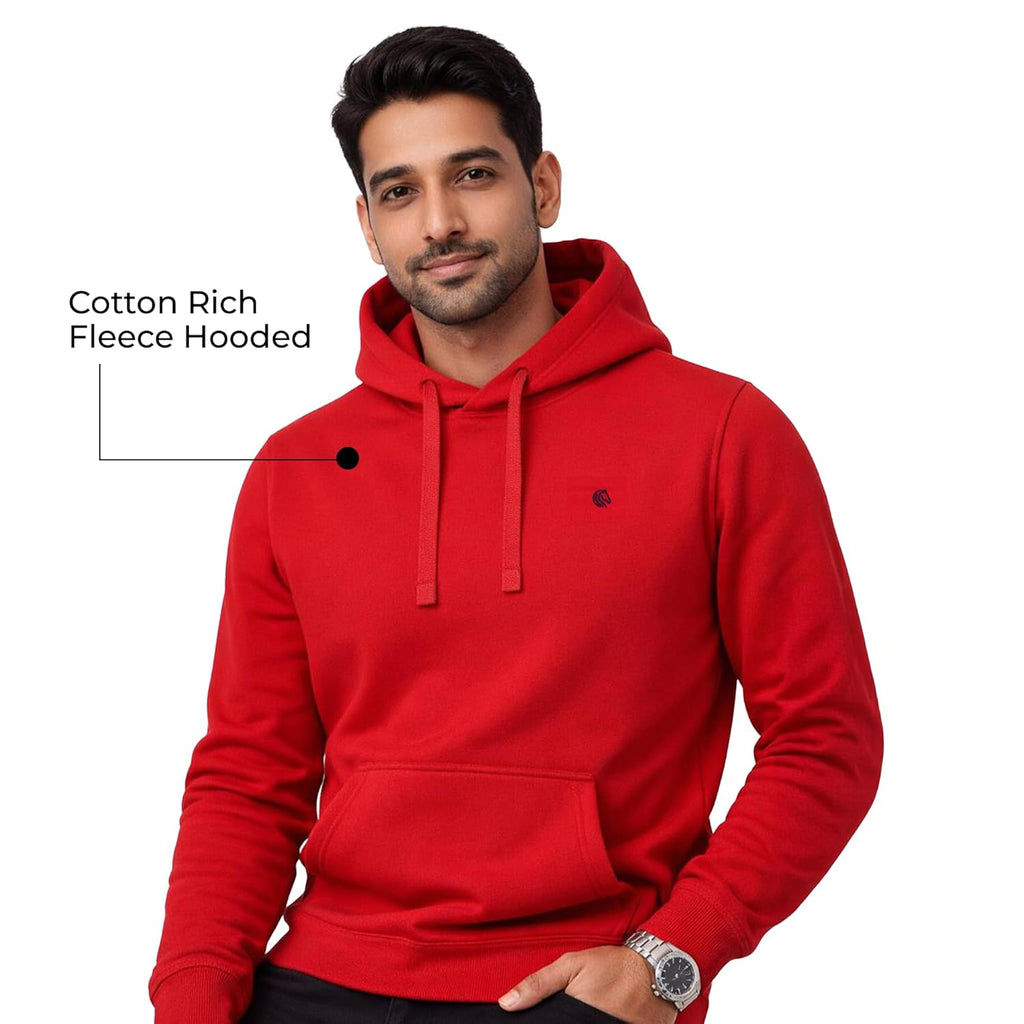 Men's Solid Hooded Sweatshirt-RED