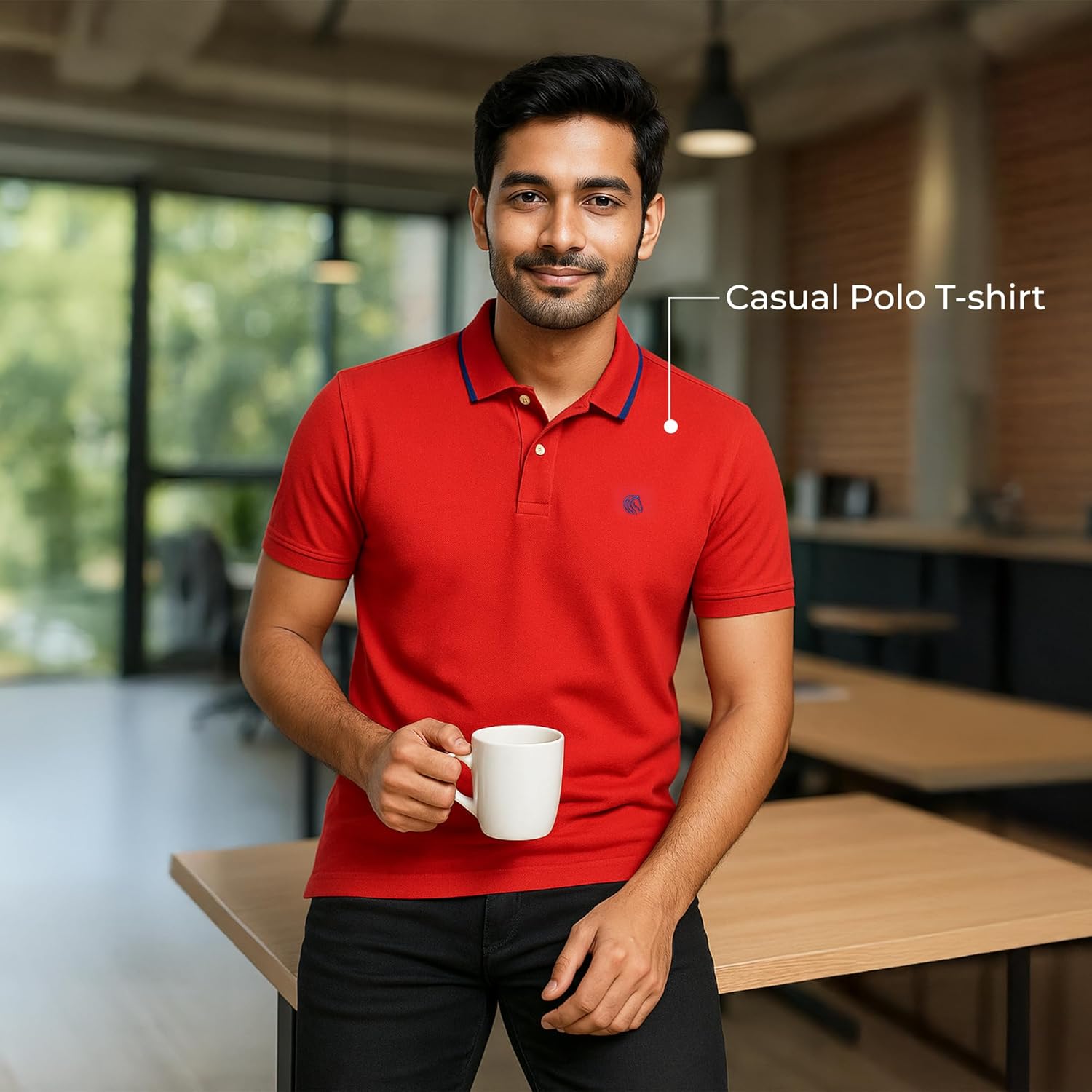 Mens Cotton Regular Fit Stretch Pique Solid Polo Shirt-POPPY RED