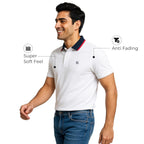 Mens Cotton Regular Fit Stretch Pique Solid Polo Shirt- WHITE