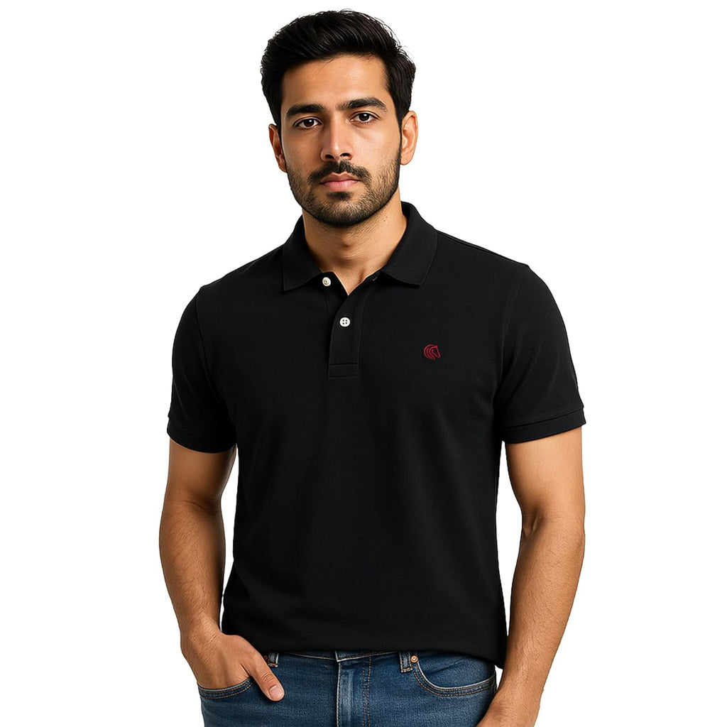 Men's Premium Regular Fit Performance Polo Shirt-BLACK