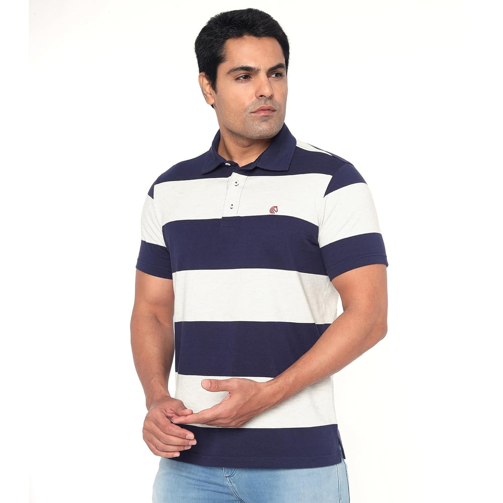 Regular Fit Men’s Polo T Shirt- OATMEAL MELANGE AND CLASSIC NAVY