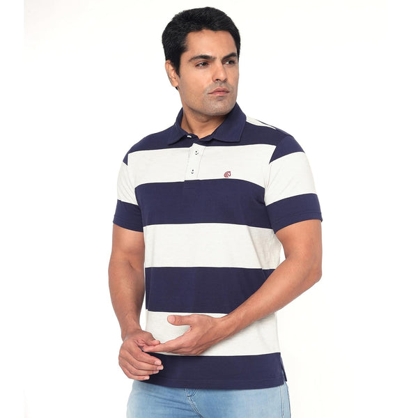Regular Fit Men’s Polo T Shirt- OATMEAL MELANGE AND CLASSIC NAVY