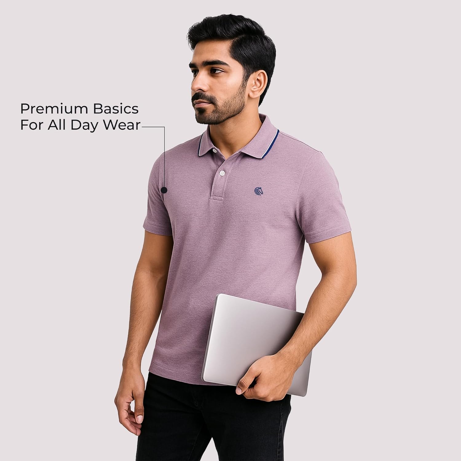 Men's Cotton Polyester Regular Fit Interlock Polo Shirt-LILAC MELANGE