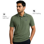 Men's Cotton Polyester Regular Fit Interlock Polo Shirt-OLIVE MELANGE