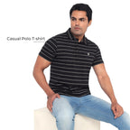 Men’s Regular Fit Jacquard Polo Shirt with Self Collar-BLACK