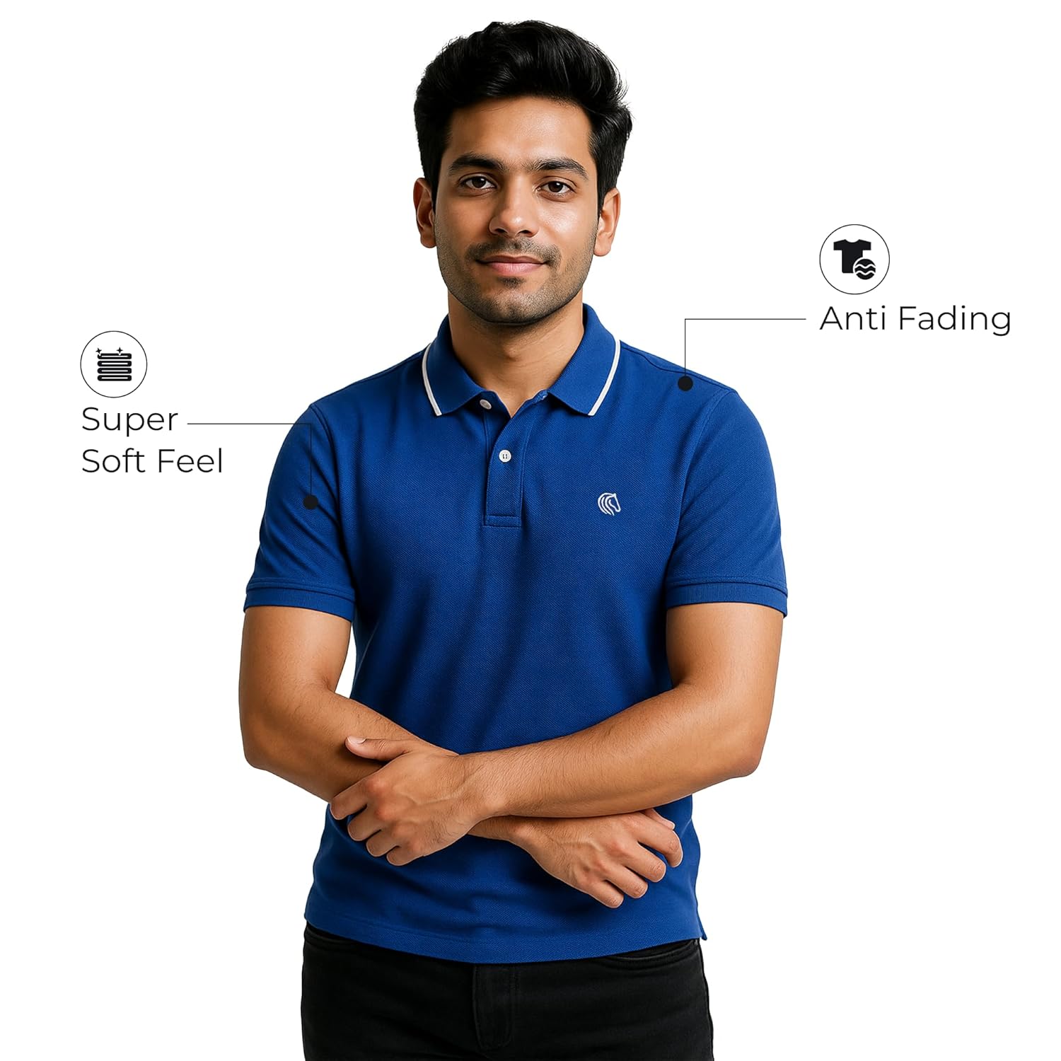 Mens Cotton Regular Fit Stretch Pique Solid Polo Shirt-ROYAL BLUE