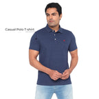 Men’s Regular Fit Jacquard Polo Shirt with Self Collar-INDIGO MELANGE