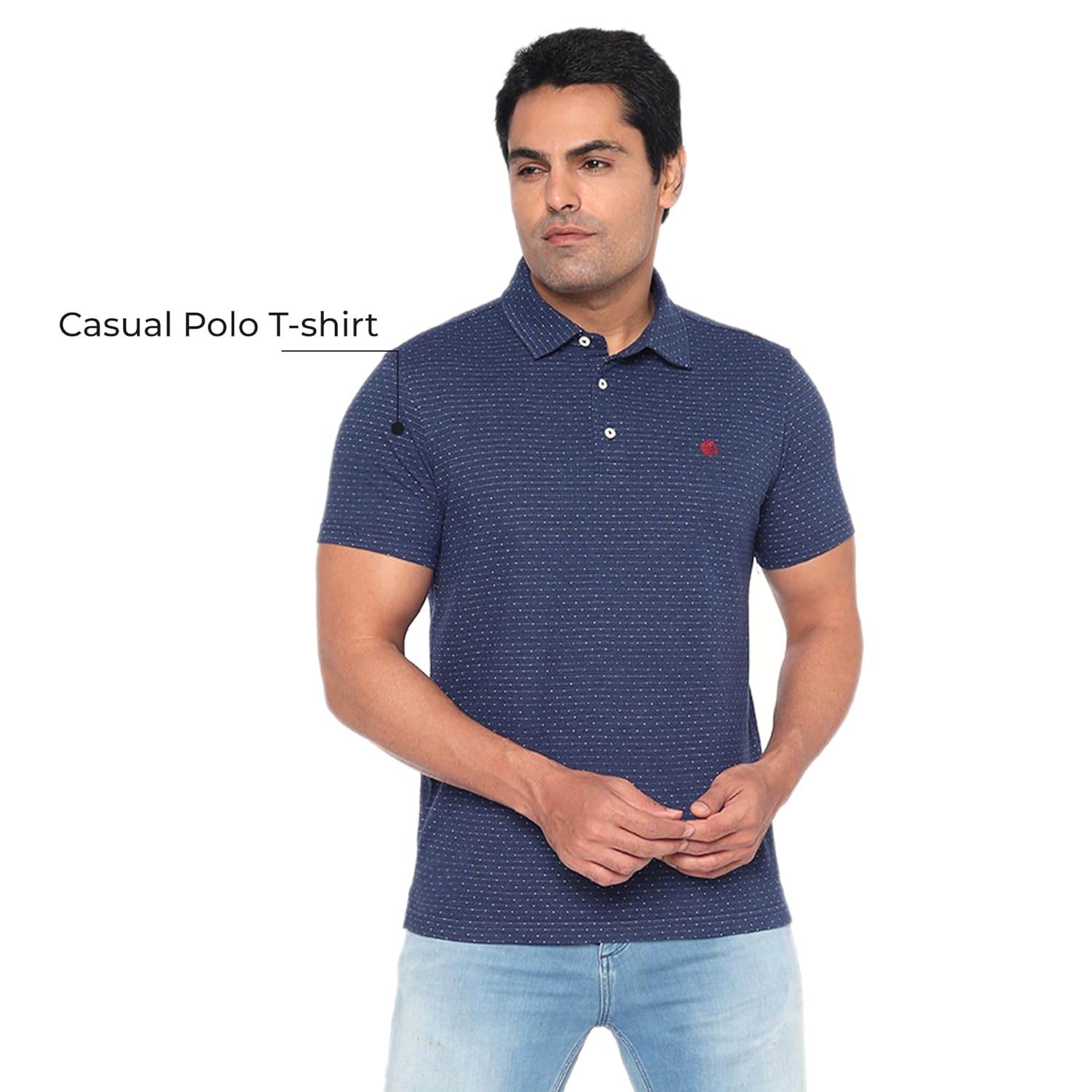 Men’s Regular Fit Jacquard Polo Shirt with Self Collar-INDIGO MELANGE