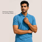 Mens Cotton Regular Fit Stretch Pique Solid Polo Shirt- LIGHT BLUE
