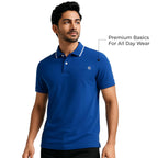 Mens Cotton Regular Fit Stretch Pique Solid Polo Shirt-ROYAL BLUE