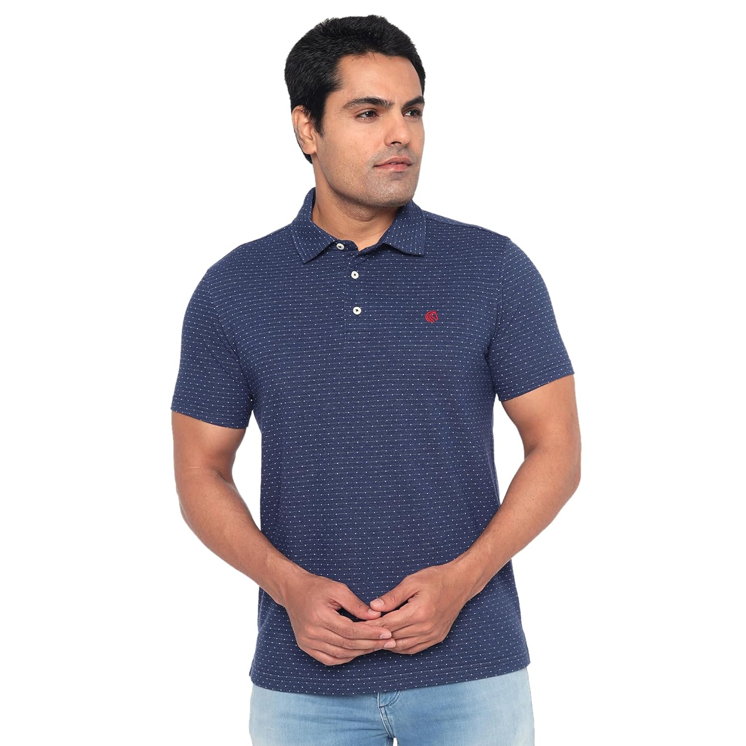 Men’s Regular Fit Jacquard Polo Shirt with Self Collar-INDIGO MELANGE