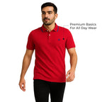 Mens Cotton Regular Fit Stretch Pique Solid Polo Shirt- RED