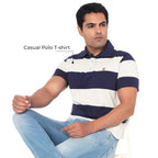 Regular Fit Men’s Polo T Shirt- OATMEAL MELANGE AND CLASSIC NAVY