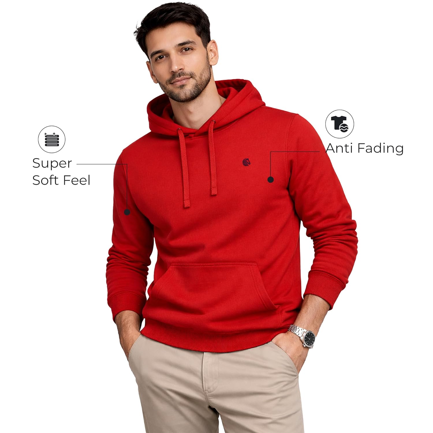 Men's Solid Hooded Sweatshirt-RED