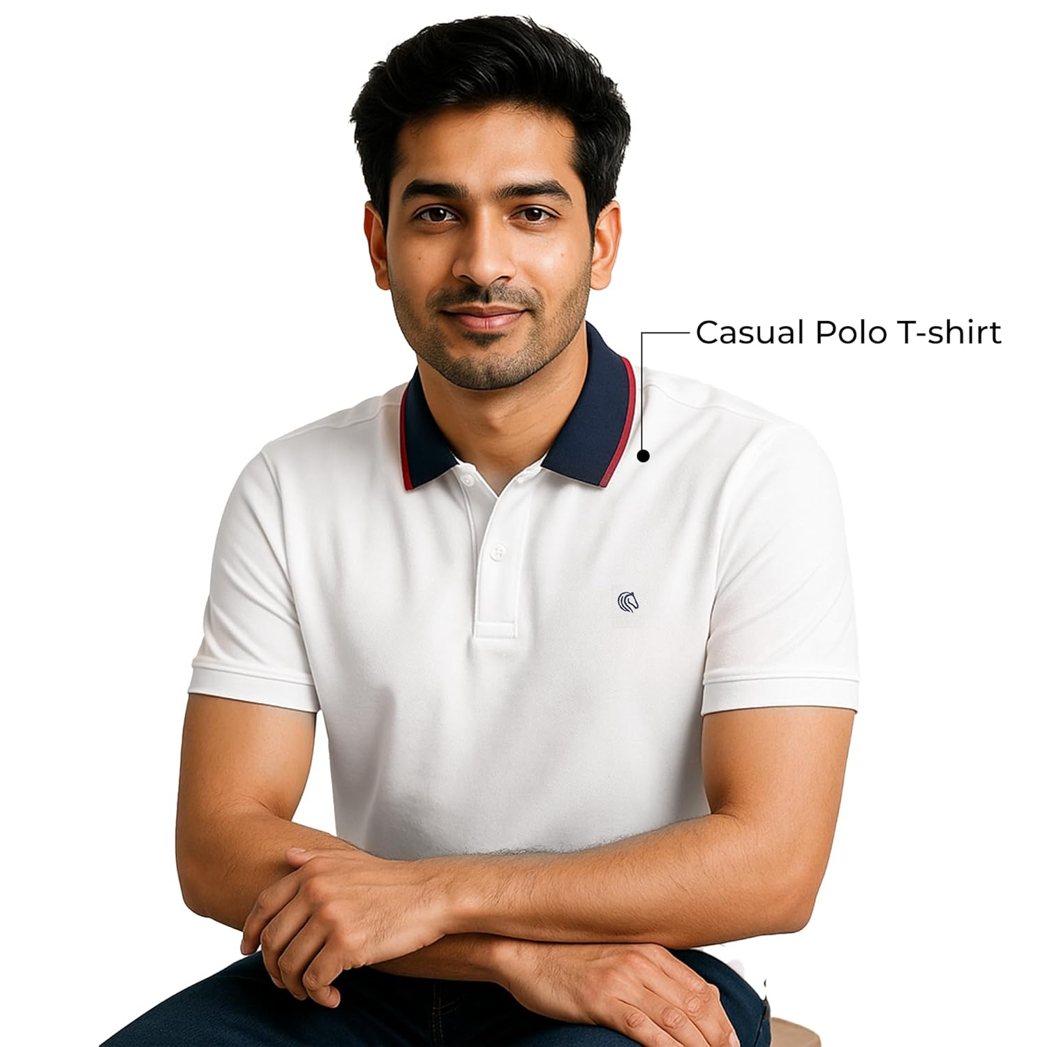 Mens Cotton Regular Fit Stretch Pique Solid Polo Shirt- WHITE