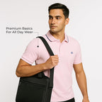 Mens Cotton Regular Fit Stretch Pique Solid Polo Shirt- BABY PINK