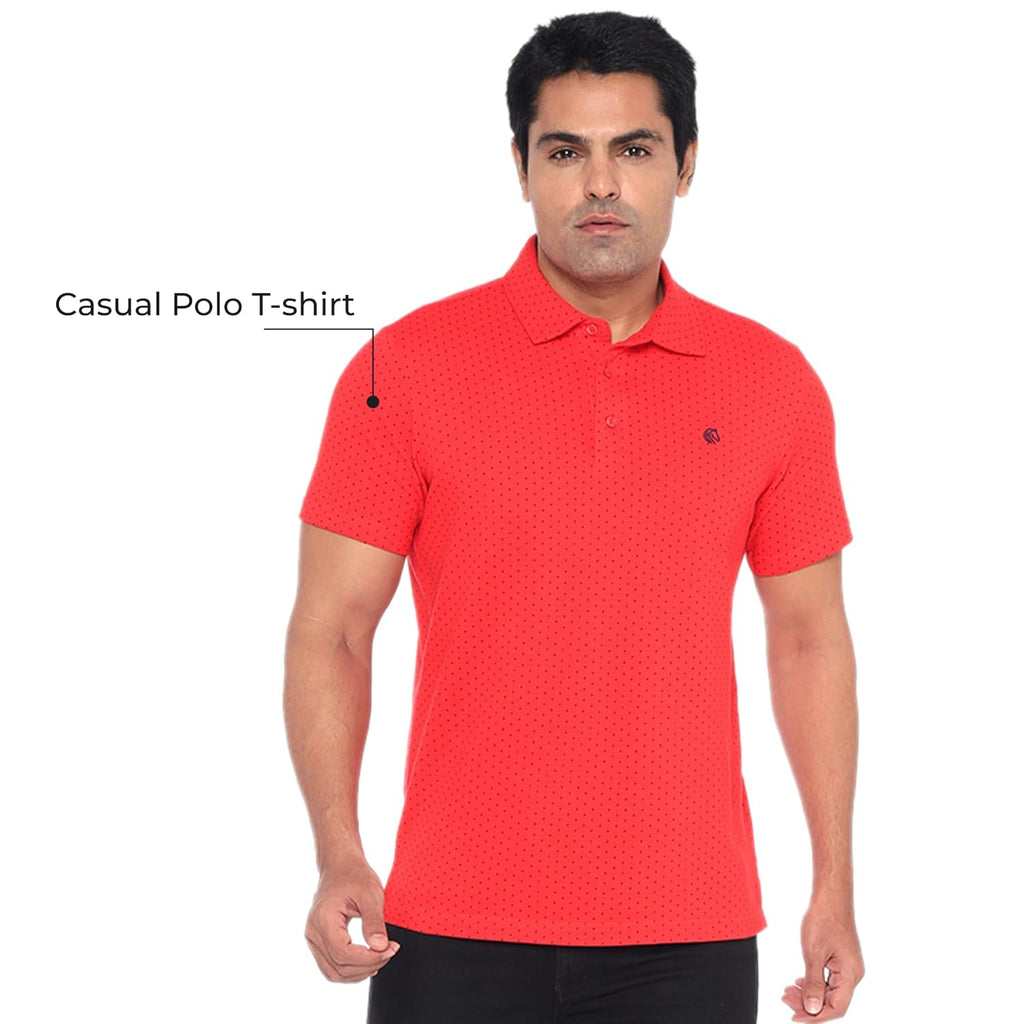 Men’s Cotton Regular Fit Pique Polo Neck T Shirt- FLAMES SCARLET