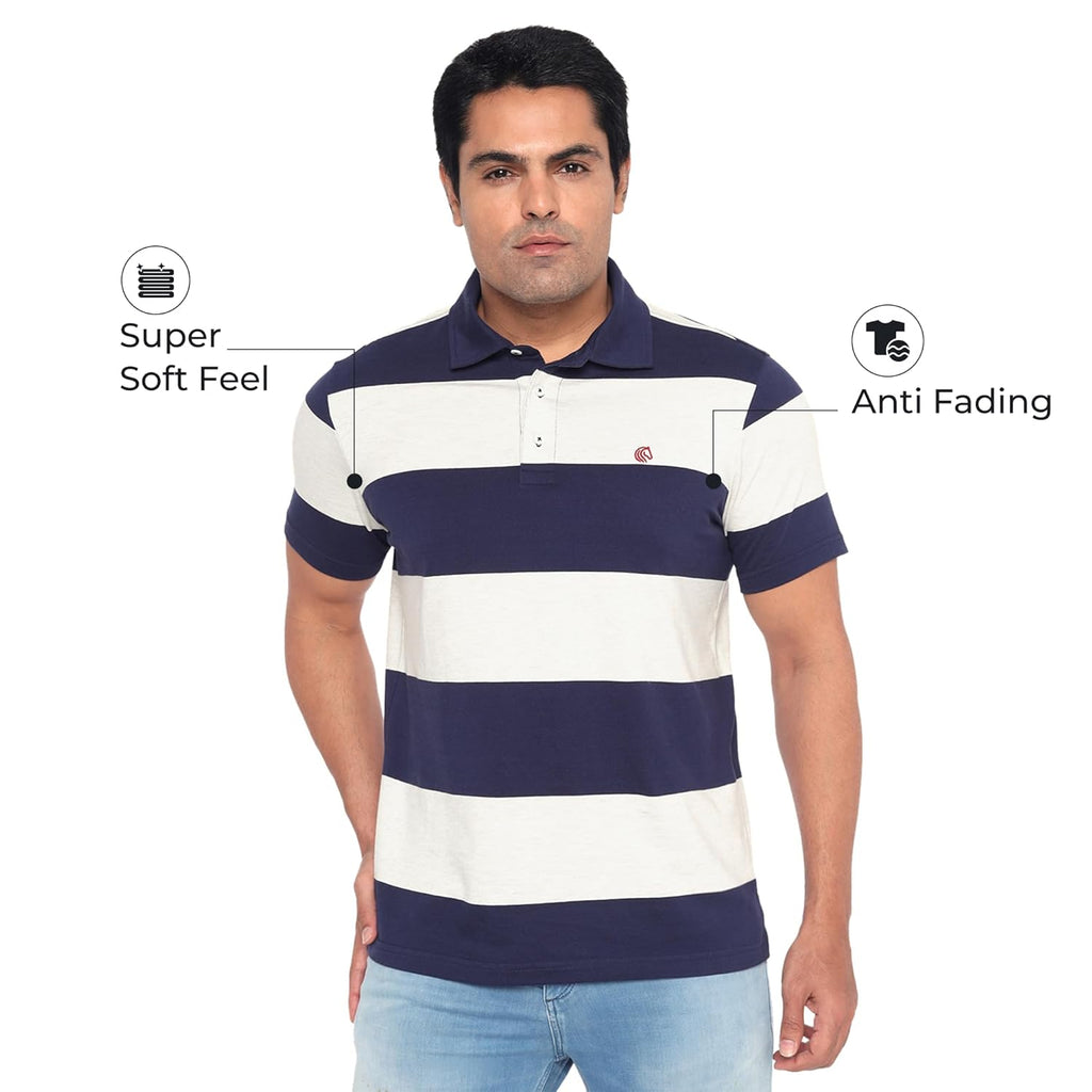 Regular Fit Men’s Polo T Shirt- OATMEAL MELANGE AND CLASSIC NAVY