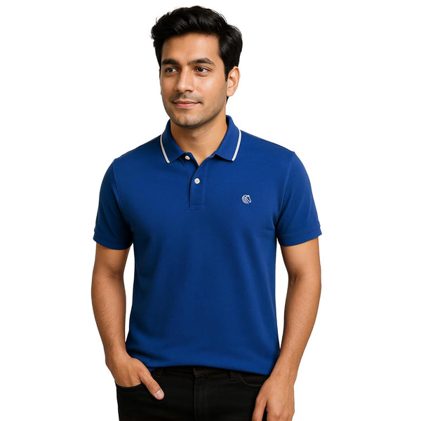 Mens Cotton Regular Fit Stretch Pique Solid Polo Shirt-ROYAL BLUE