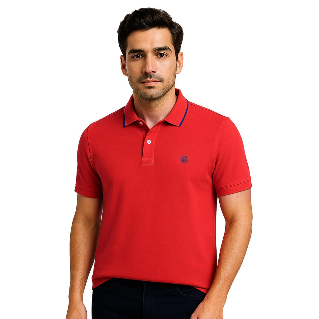 Mens Cotton Regular Fit Stretch Pique Solid Polo Shirt-POPPY RED