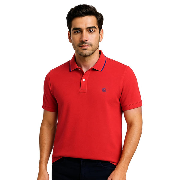 Mens Cotton Regular Fit Stretch Pique Solid Polo Shirt-POPPY RED
