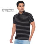 Men’s Regular Fit Jacquard Polo Shirt with Self Collar-BLACK