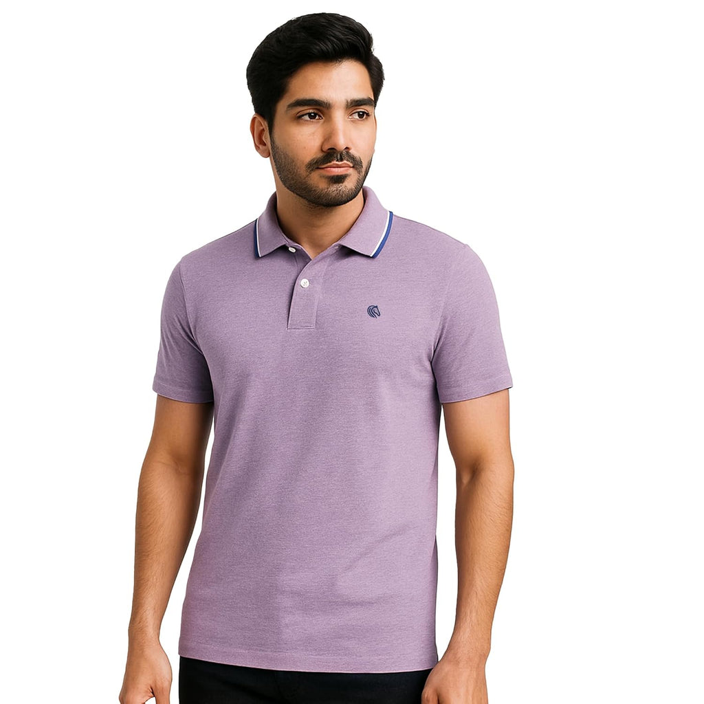 Men's Cotton Polyester Regular Fit Interlock Polo Shirt-LILAC MELANGE