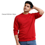 Men’s Solid Fleece Crew Neck Sweatshirt-RED