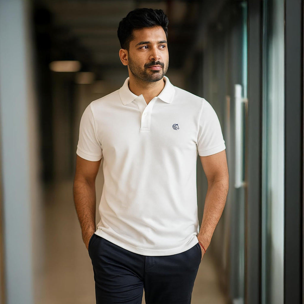 Men's Regular Fit Interlock Polo Shirt-WHITE